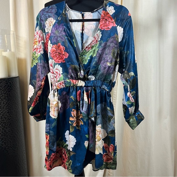 ZARA SHORT PRINTED JUMPSUIT PLAYSUIT BLUE FLORAL TROPICAL RUFFLE Large - Picture 4 of 7